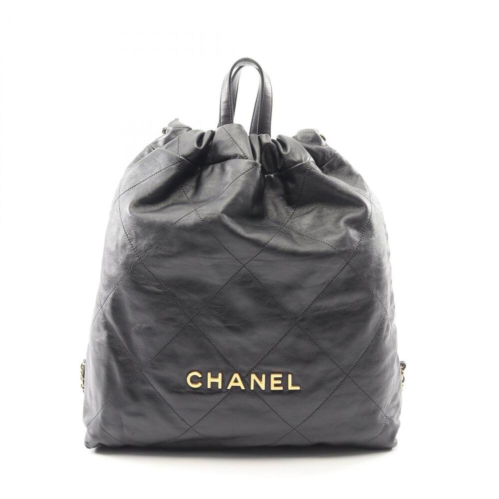 Chanel 22 Large Backpack/Handbag, Leather, Women's, Black (AS3313)